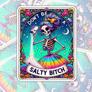 Funny Skeleton &#39;Salty Bitch&#39; Waterproof Sticker - Valajo Designs