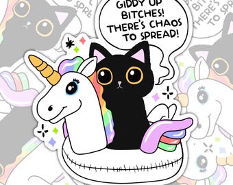 Giddy Up, There&#39;s Chaos To Spread, Funny Sticker, Waterproof Sticker, Water Bottle Sticker, Kindle Sticker, Laptop Sticker, Valajo Designs