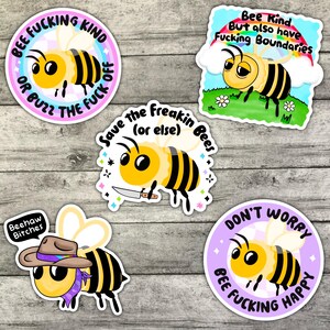 Juego de pegatinas de abejas divertidas: pegatinas de vinilo mate impermeables