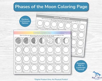 Daily Moon Phase Log Chart Printable PDF / Lunar Cycle Tracking Activity for Kids Grades 1 - 5 / Educational Space & Science