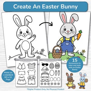 Crea un conejito de Pascua: actividad manual / Plantilla fácil para colorear, recortar y pegar / Construcción y decoración navideña / Jardín de infancia, 1.º y 2.º grado