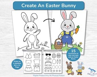 Create an Easter Bunny Craft Activity / Easy Printable Coloring Cut & Paste Template / Holiday Build and Decorate / Kindergarten, Grade 1-2