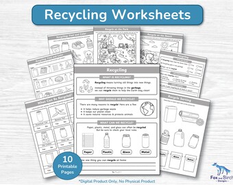 Recycling Worksheets for Kids / Sorting, Matching, and Searching Activities / Earth Day / Preschool, Kindergarten, Grade 1
