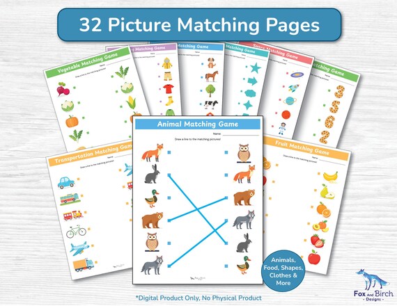 32 Picture or Image Matching Activity Worksheets / Printable Educational Pages / Preschool Toddler Homeschool PDFs / Picture Match Game