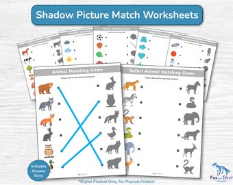 Shadow Picture Match Activity Worksheets / Shape Match Game / Printable Educational Pages / Preschool Toddler Homeschool PDFs