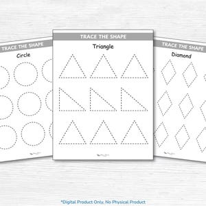 Werkbladen met geometrische vorm overtrekken voor kleuters / Afdrukbare educatieve pdf / Kleuterschool, kleuterschool, peuter thuisonderwijs afbeelding 4