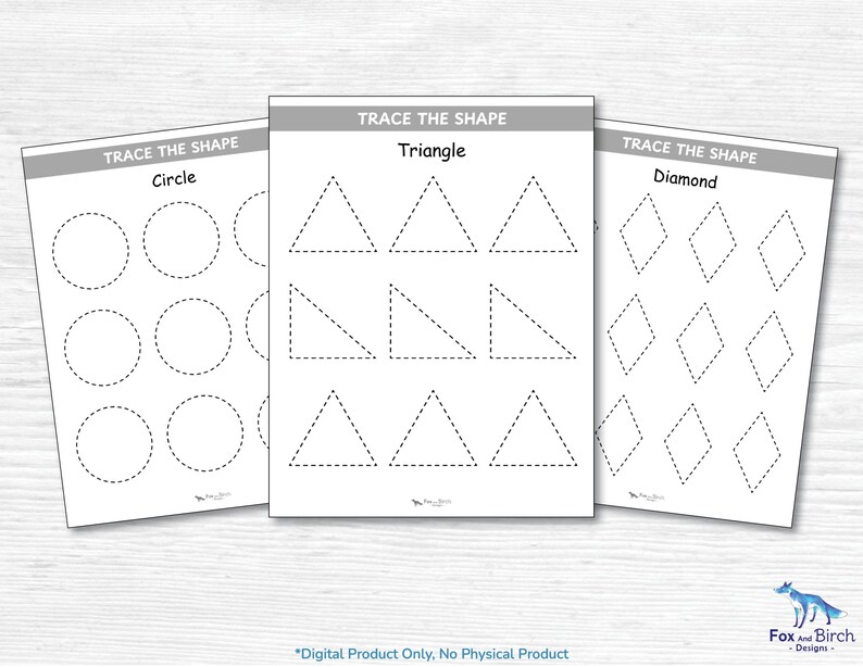 Werkbladen met geometrische vorm overtrekken voor kleuters / Afdrukbare educatieve pdf / Kleuterschool, kleuterschool, peuter thuisonderwijs afbeelding 4