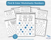 Find the Number Kindergarten Preschool Worksheet Activity / Number Recognition Search Activity Early Math / Find and Color Circle Dots