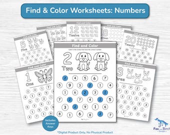 Find the Number Kindergarten Preschool Worksheet Activity / Number Recognition Search Activity Early Math / Find and Color Circle Dots