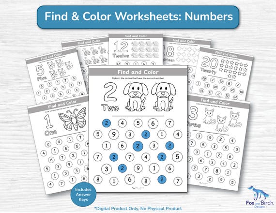 Find the Number Kindergarten Preschool Worksheet Activity / Number Recognition Search Activity Early Math / Find and Color Circle Dots