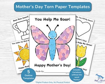 Mother's Day Torn Paper Craft Activity | Printable Cut & Paste Art Template | Butterfly, Heart, Flower | Preschool, Kindergarten, Grade 1