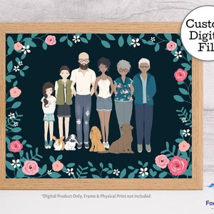 Custom Large Family Portrait / Landscape / Digital Personalized Printable Illustration / Custom Card or Gift / With Pets