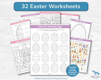 Easter Activity Worksheet Bundle / Tracing, Counting, Matching, Games, Symmetry, Coloring / 32 Page Elementary Classroom Spring Activities