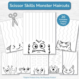 Preschool Scissor Skills Monster Haircut Activity Worksheets / Printable Cutting Practice PDF / Preschool, Kindergarten, Toddler Homeschool