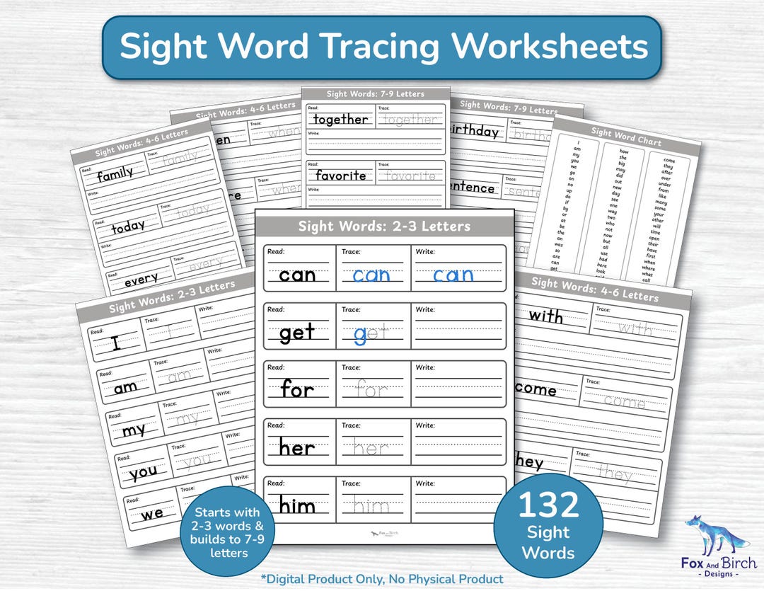 Sight Word Tracing and Writing Exercise Worksheets / Kindergarten ...