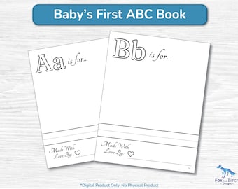 Blank ABC Alphabet Book Baby Shower Coloring Pages / Party Activity Drawing Game / Baby's First Printable A - Z / PDF Download