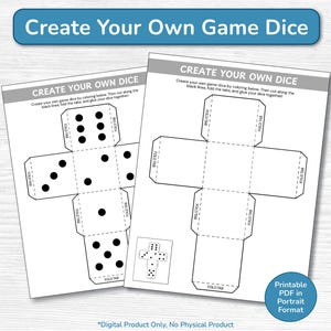 Printable Game Dice Template Paper Craft for Kids / Activity Worksheet / Design Your Own Dice PDF / Math Grade 1-4 / Coloring Design Pages