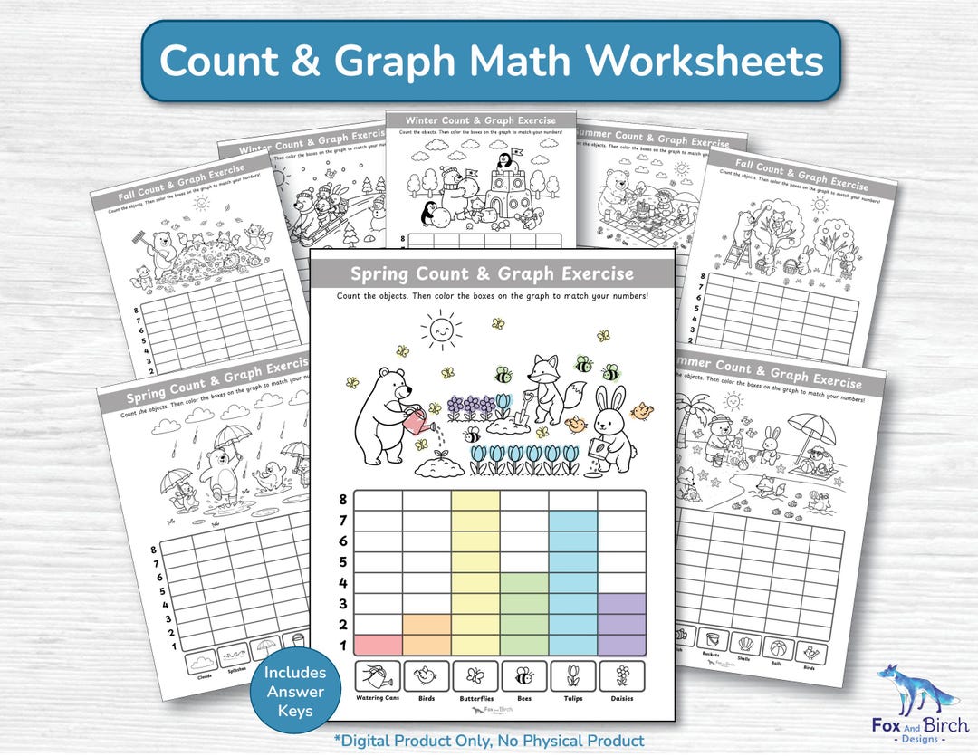 Count & Graph Early Math Worksheets | Seasonal Spring Summer Fall ...