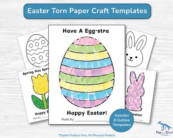 Easter Torn Paper Craft Activity | Easy Printable Cut & Paste Art Template | Bunny Egg Flower for Kids | Preschool, Kindergarten, Grade 1
