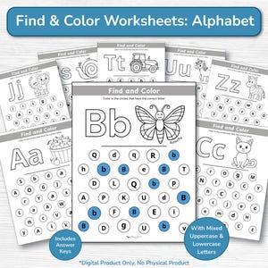 Find the Letter Kindergarten Preschool Alphabet Recognition Worksheet / Early English Search Activity / Find and Color Circle Dots