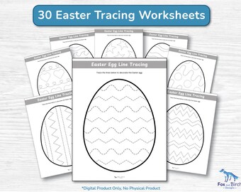 30 Easter Egg Tracing Activity Worksheets / Preschool, Kindergarten, Toddler Homeschool Learning / Fine Motor Skills Printable Classroom PDF