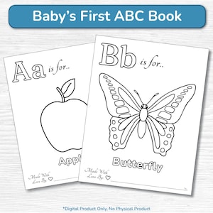 ABC Alphabet Book Baby Shower Coloring Prompt Pages / Party Activity Drawing Game / Baby&#39;s First Printable A - Z / PDF Download