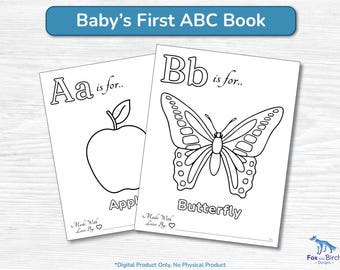 ABC Alphabet Book Baby Shower Coloring Prompt Pages / Party Activity Drawing Game / Baby's First Printable A - Z / PDF Download