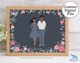 Custom Couple Family Portrait / Landscape / Digital Personalized Printable Illustration / Custom Card or Gift / With Pets