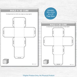Printable 3d Geometric Shape Templates / Geometry Math, Cube, Cone, Pyramid, Prism, Cylinder / Build Paper Craft for Kids Activity Worksheet image 3