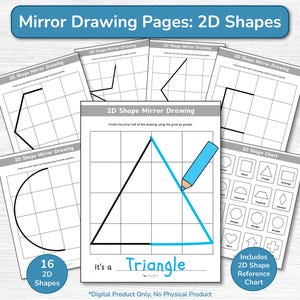 2D Shape Symmetry Activity Worksheets / Mirror Drawing Activity / Early Math & Fine Motor Skills / Preschool and Kindergarten Printable