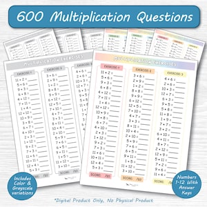 Multiplication Math Activity Worksheets / Maths Times Table Drills Numbers 1 - 12 / Fill in the Blanks Chart / 2nd - 4th Grade Printable PDF