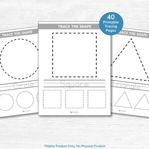 Werkbladen met geometrische vorm overtrekken voor kleuters / Afdrukbare educatieve pdf / Kleuterschool, kleuterschool, peuter thuisonderwijs afbeelding 3