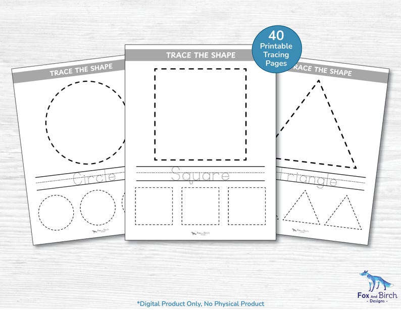 Werkbladen met geometrische vorm overtrekken voor kleuters / Afdrukbare educatieve pdf / Kleuterschool, kleuterschool, peuter thuisonderwijs afbeelding 3