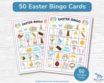 50 Easter Bingo Cards for Kids / Printable Spring Classroom Party Activity Game PDF / Full Page and Half Page 8.5 x 11 / with Call Sheet