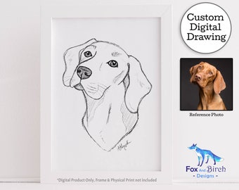 Custom Dog Portrait Illustration / Pencil Line Sketch Drawing / Digital Personalized Printable Gift For Dog Lovers / Pet Wall Decor Art