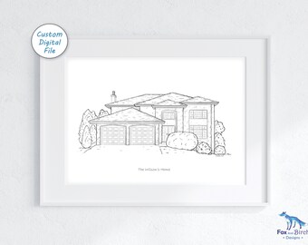 Hand Drawn House Sketch / Custom Home Portrait Drawing / House Warming Gift or Present / Digital Personalized Printable Illustration