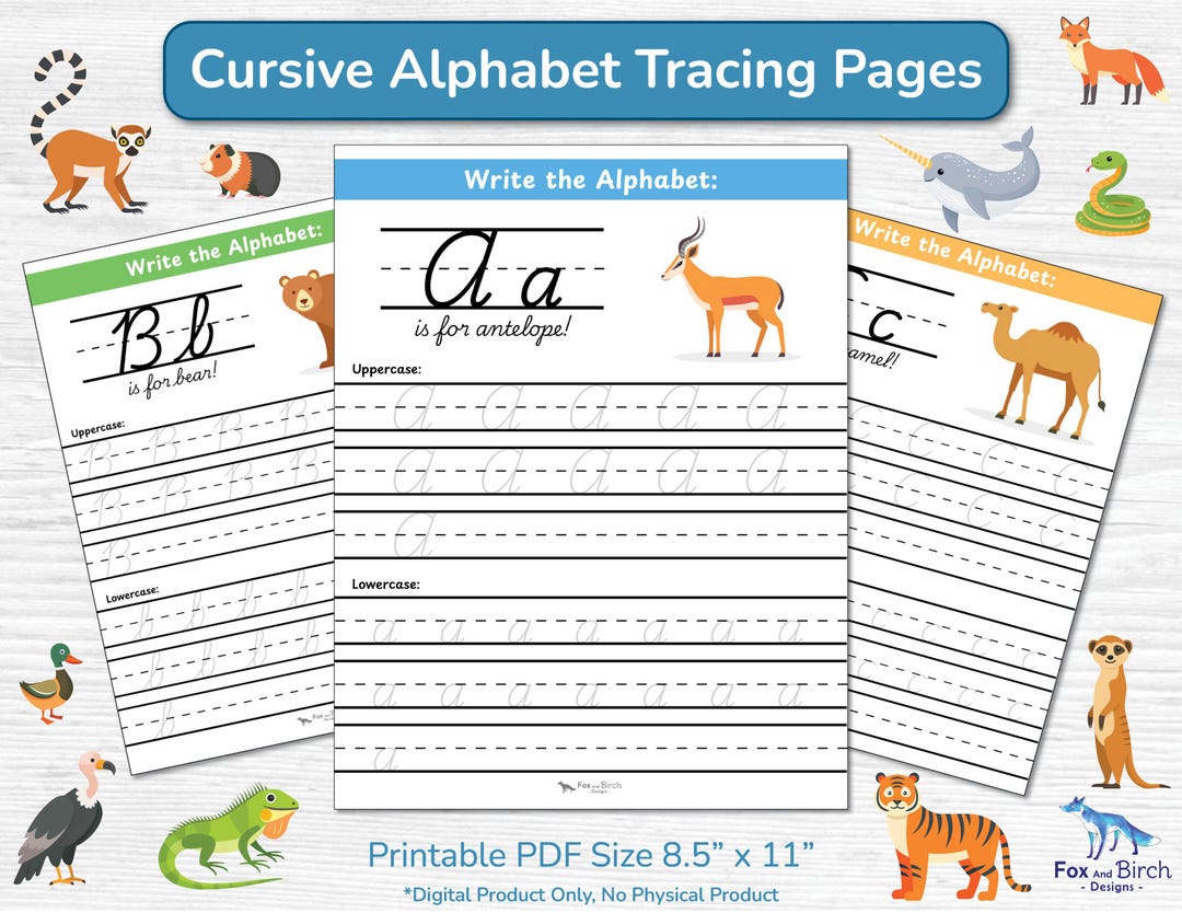 Cursive Writing or Handwriting Alphabet Practice Tracing Worksheets ...