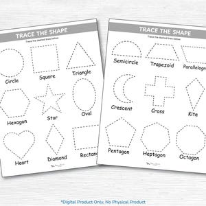 Werkbladen met geometrische vorm overtrekken voor kleuters / Afdrukbare educatieve pdf / Kleuterschool, kleuterschool, peuter thuisonderwijs afbeelding 2