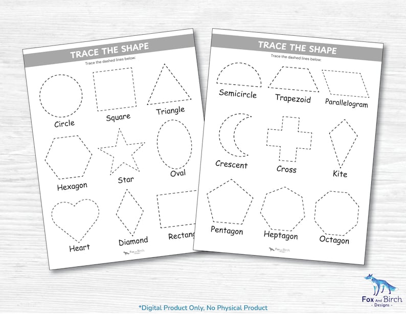Werkbladen met geometrische vorm overtrekken voor kleuters / Afdrukbare educatieve pdf / Kleuterschool, kleuterschool, peuter thuisonderwijs afbeelding 2