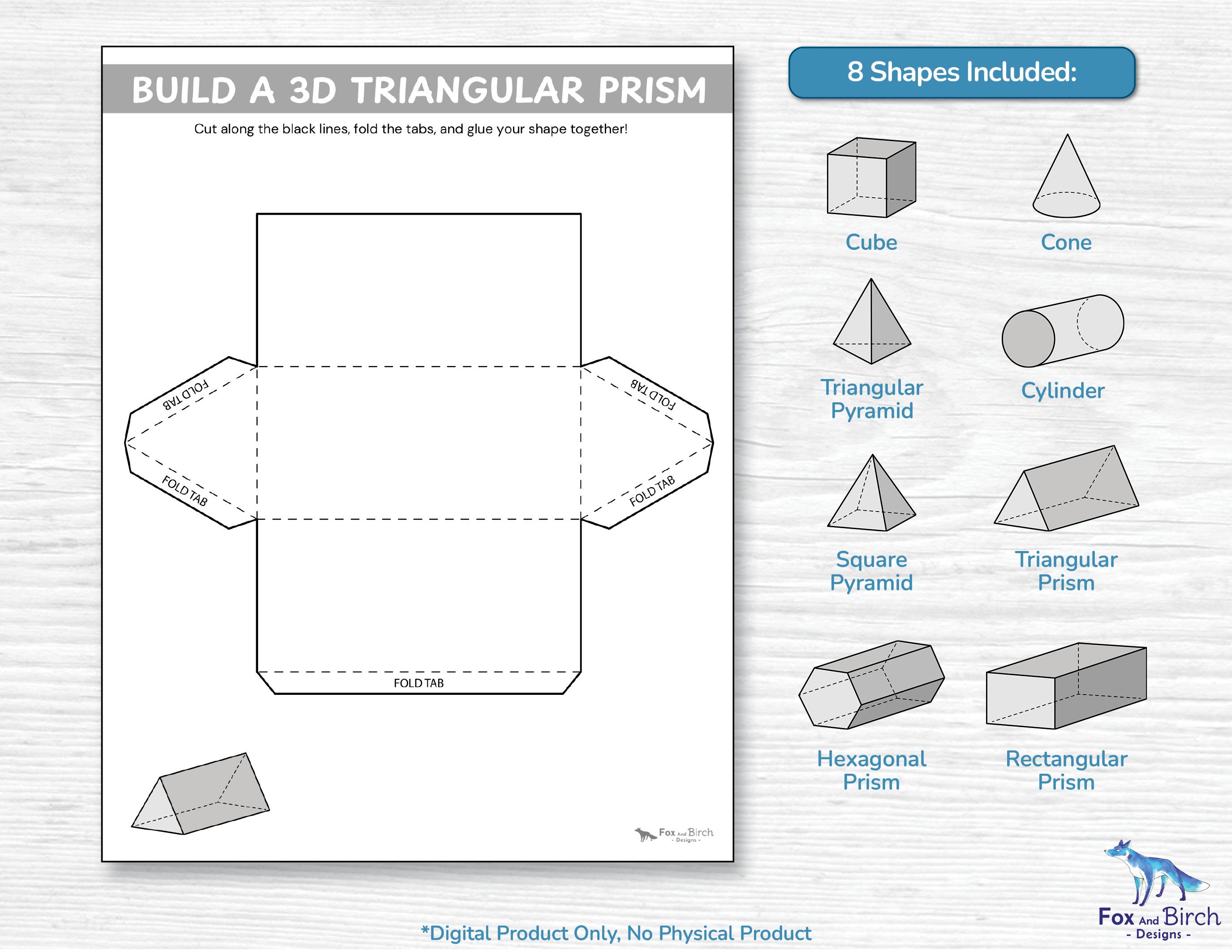 Printable 3d Geometric Shape Templates / Geometry Math, Cube, Cone ...