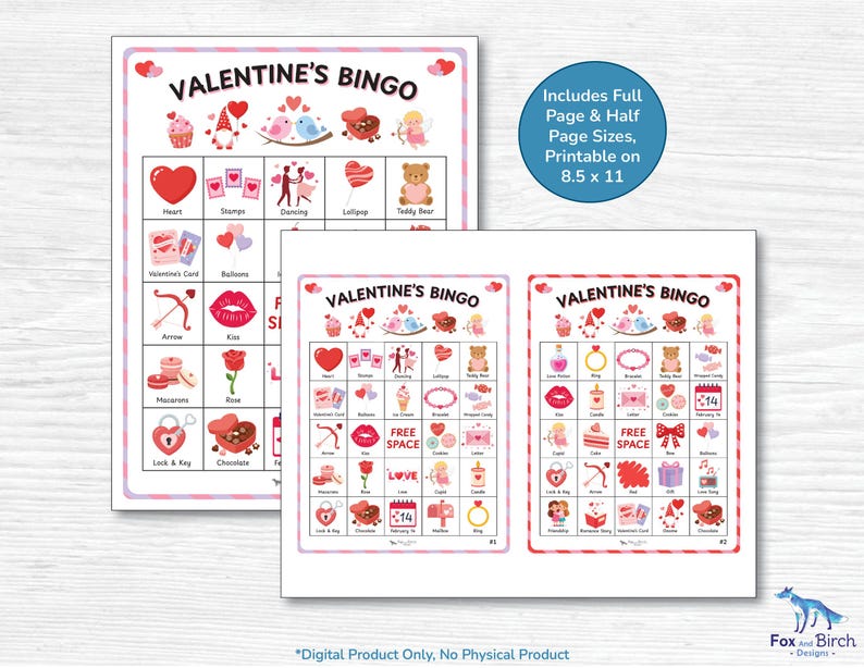 50 Valentine's Day Bingo Cards for Kids / Printable Classroom Party ...