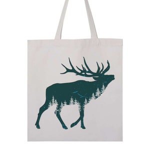 Wildtier Tasche, Piney Elk, Elch Tote, Jagd und Angeln, Stier Elch, rustikale Tragetasche, sublimiertes Design, Partytaschen, Outdoor Tote, Elch