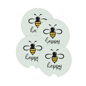 Car Coaster, Bee Happy, Bee Car Coaster, Bee Gift, Bee Lover, Be Happy, Car Accessories, Car Gift, Truck Coaster, Vehicle Accessories