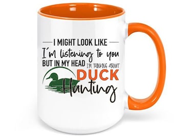 Mug de chasse au canard, Thinking About Duck Hunting, Mug de sauvagine, cadeau de chasse, tasse à café de sauvagine, cadeau pour chasseur, tasse de chasse au canard, tasse de papa