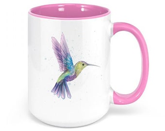 Kolibrimugg, akvarellkolibri, kolibriälskare, present till henne, födelsedagspresent, fågelälskare, kolibrikaffekopp, fågelmugg
