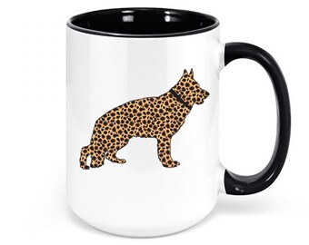 German Shepherd Mug, Leopard German Shepherd, German Shepherd Coffee Mug, Chihuahua Gift, Dog Mom Mug, Gift For Her, Leopard Coffee Cup