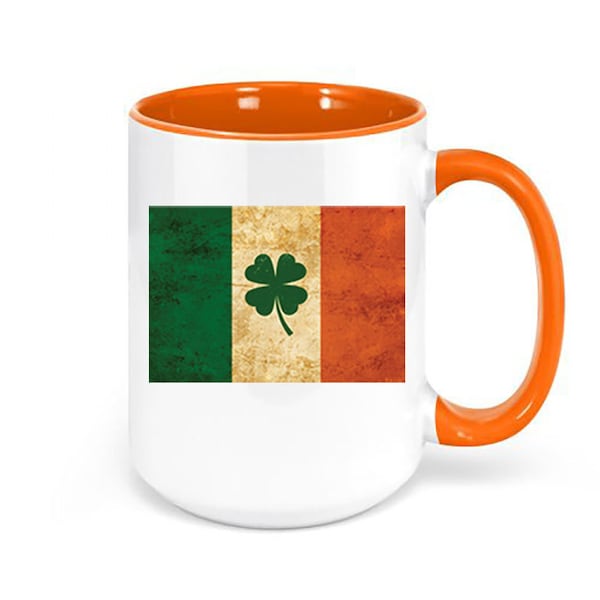 Irish Coffee Mug, Irish Flag, Irish Flag Mug, St. Patricks Day Mug, Ireland Cup, Sublimated Design, Four Leaf Clover Mug, Shamrock Mug