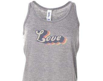Racerback, LOVE, Retro Tank Top, Vintage Racerback, Soft Bella Canvas, Sublimation, Gift For Her, Vintage Tank, Ladies Top, 70's Tank, 80's
