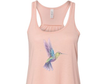 Hummingbird Tank Top, Watercolor Hummingbird, Soft Bella Canvas, Sublimation, Racerback, Hummingbird Shirt, Bird Lover, Racerback Tank, Bird
