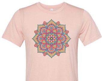 Mandala Shirt, Manda T Shirt, Mandala, Flower Shirt, Sublimated Design, Unisex Fit, Mandala Gift, Retro Shirt, Gift For Her, Mandala Tee